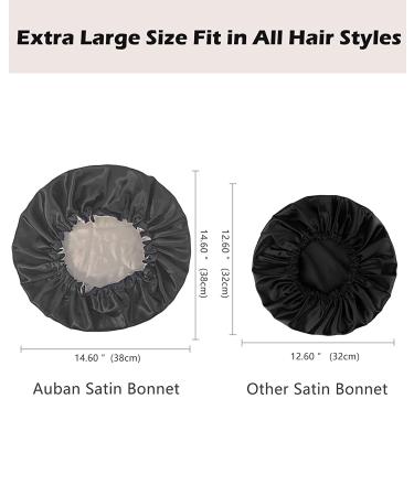 Auban Large Bonnet Sleep Cap - Double Layer Satin Lined Wrap for Curly Hair | Adjustable Elastic Band for Hair Care | Black - Buy Online on SooperMarket.com