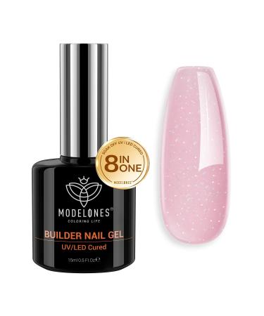 Modelones assembly gel for gel nails UV/LED nail polish builder gel for nails UV gel for nail extension and modeling nail art gel nail color gel 15ml (glitter pink))