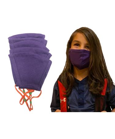 DSCOVER Kids Cloth Face Mask with Adjustable Ear Loops 5 Pack 100% Cotton Washable & Reusable Kids Face Masks Purple