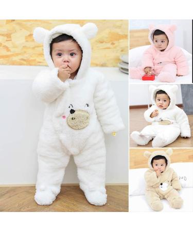 Haokaini Newborn Bear Warmer Snowsuit Cotton Fleece Hooded Romper Jumpsuit 6-9 Months White - Buy Online on SooperMarket.com