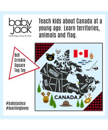 Baby Jack & Co 8x8 Learning Lovey Canada Tag Toy for Babies | Crinkle Toy | Soft & Safe | Learn Canada Facts | Ideal Baby Gift BPA Free - Buy Online on SooperMarket.com