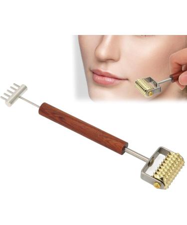 Double Head Face Massage Roller with Copper Wooden Handle | Promote Circulation & Skin Health | Acupoint Pressing Tool for Spa-Like Relaxation - Buy Online on SooperMarket.com
