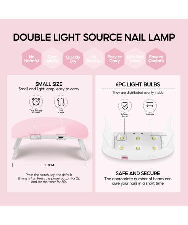 COSCELIA Mini UV LED Lamp for Gel Nails - 6W USB Portable Nail Dryer with 45/60s Timer | Professional Foldable Nail Gel Hardening Lamp - Buy Online on SooperMarket.com