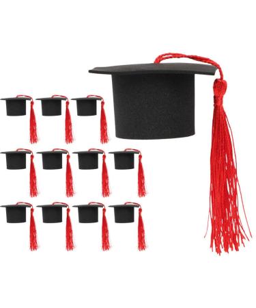 COOLHIYA 12pcs Yellow Decor Fringe Trim Graduation Toppers for Cupcakes Party Cake Ornament Grad Cap Cupcake Topper Graduation Cake Ornament Cupcake Toppers Cake Supplies Polyester Tassel Red medium