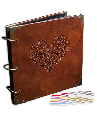 ADVcer Photo Album or DIY Scrapbook (10x10 inch 50 Pages Double Sided)  Vintage Leather Cover Three-Ring Binder Picture Booth Albums with 9 Colors 408pcs Self Adhesive Photos Corners for Memory Keep 01 Photo Album A1 (L...