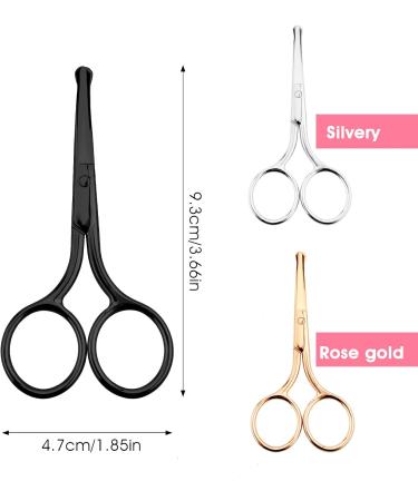 WLLHYF 3 Packs Nose Hair Scissors Rounded Tip Eyebrow Mustache Ear Hair Grooming Trimming Stainless Steel Professional Small Beard Nail Cuticle Eyelashes Beauty Scissors for Men Women Black/Silver/Rosegold - Buy Online on SooperMarket.com