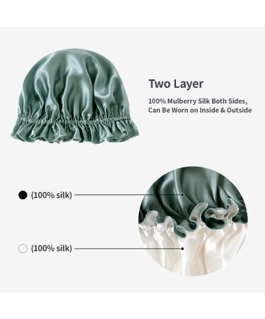 ZIMASILK 100% Mulberry Silk Bonnet for Women Hair Care - Double Layered Silk Hair Wrap for Sleeping - Elastic Stay On Head - Greyish Green/Ivory - One Size (Lightblue) - Buy Online on SooperMarket.com