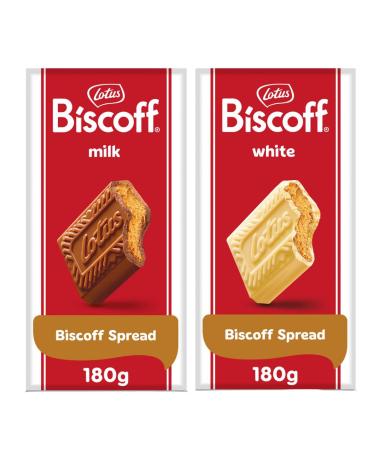 Chocolate Bar Bundle With Lotus Biscoff Milk Chocolate With Biscoff Cream 180g and White Chocolate With Biscoff Cream 180g (2 Pack)