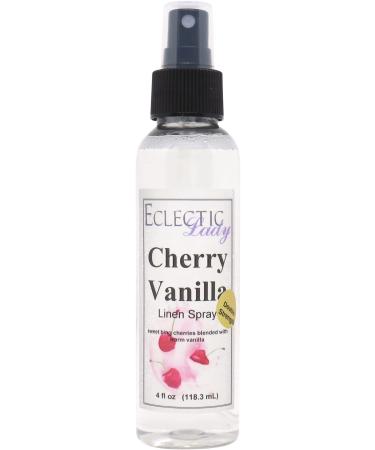 Cherry Vanilla Linen Spray (Double Strength) 4 ounces - Eclectic Lady Sheet and Linen Spray - No Artificial Colors Parabens or Preservatives - Long-Lasting Scent for Bed Fabric & Pillow 4 Fluid Ounces (Double Strength)