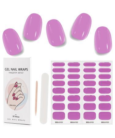Kalolary 32PCS Cured Gel Nail Polish Strips Adhesive Full Wrap Gel Nail Art Sticker Waterproof Gel Nail Wrap Stickers with Nail File and Stick(UV/LED Lamp Required) (Purple)