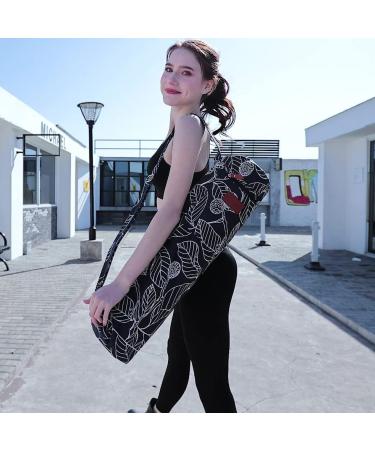 ELENTURE Yoga Mat Bag - Navy Blue Leaf | Full-Zip Carrier for 1/4 1/3 Thick Mats | Gym Bag with Pockets and Adjustable Strap - Buy Online on SooperMarket.com