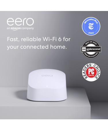 Amazon eero 6 mesh Wi-Fi Router | Supports speeds up to 900 mbps | Connect to Alexa | Coverage up to 1,500 sq. ft. | 2020 release 1 router