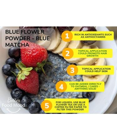 Better Food Mood Blue Matcha Blue Flower Powder 25g | No Artificial Colours | Sundried Blue Flowers Rich in Antioxidants | Use in Oatmeal Cakes - Buy Online on SooperMarket.com