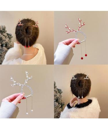 Rhinestone Tassel Ponytail Hair Claw Hair Bun Clip Tassel Ponytail Hair Clips Rhinestone Ponytail Holder Christmas Antlers Pearl Sparkling Diamond Tassel Hair Clips for Women (2pcs-B) - Buy Online on SooperMarket.com
