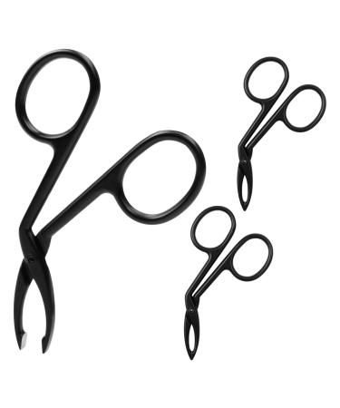 YEEPSYS Eyebrow Scissors Tweezers  Straight Tip Tweezers Clip with Scissors Handle  Beard  Nose Hair and Eyebrow Plucker Remover for Men & Women (Black  3 Pcs)