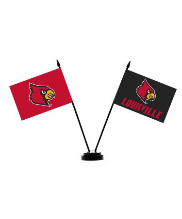 BSI PRODUCTS, INC. - Louisville Cardinals 2 Flag Desk Set - UofL Football, Basketball, & Baseball Pride - Durable 4 x 6 Flags and Plastic Base - Man Cave Accessories and Decor - Great Gift Idea