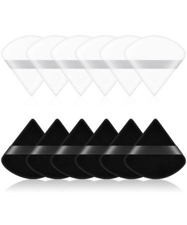 Ainiv 12 PCS Powder Puff Triangle Makeup Puff Reusable Soft Powder Sponge Washable Wet Dry Dual-Use Cosmetic Puff Face Powder Puff for Loose Powder Foundation Cream Blush Wetand or Pressed Powder #7 12PCS Black+White