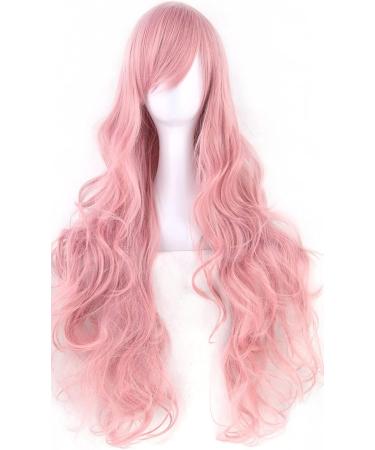 YEESHEDO 32 Inch Long Wavy Curly Cosplay Wig with Bangs - Heat Resistant Synthetic Hair for Women - Pink - Buy Online on SooperMarket.com