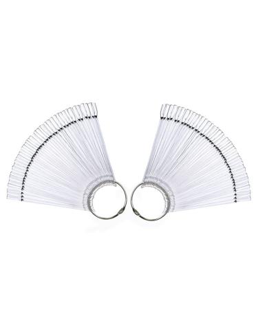 2 Set/100 Tips Fan-shaped Nail Art Display Sticks Nail Polish Color Sample Sticks Display Polish Board Practice Tool with Metal Screw Split Ring Holder for Nail Art Display and Home DIY (Clear)