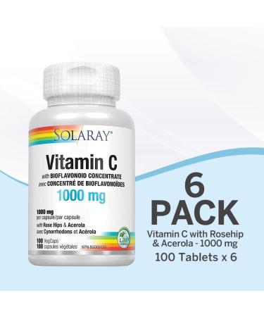 Solaray Vitamin C with Rose Hips Acerola & Bioflavonoids | 1000mg | Supports Immune Function & Healthier Skin Hair Nails | Non-GMO | Vegan | 100 Ct (Pack of 6) Cherry 100 count (Pack of 1) - Buy Online on SooperMarket.com