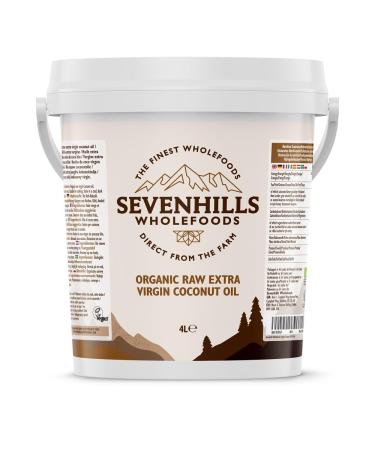 Sevenhills Wholefoods 4L Organic Extra Virgin Raw Coconut Oil (Cold-Pressed) Recyclable Plastic Tub For Cooking Baking Skin Moisturiser Hair Conditioner 4L tub