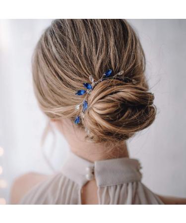 fxmimior Simple Dainty Blue Crystal Rhinestone Hair Comb Hair Accessories with Rhinestone Bridal Silver Side Combs for Women and Girls