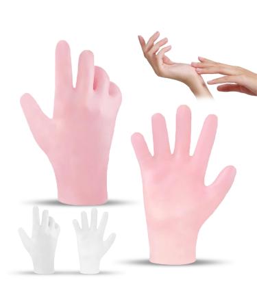 Moisturizing silicone gloves spa gel gloves silicone sleeping gloves reusable for female hand care repair dry cracked rough rough soft (2 pair of pink & white) 2 pair - pink white