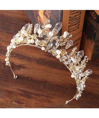 Bmirth Baroque Crown and Tiara - Gold Crystal Pearl Wedding Queen Crown for Women and Girls - Buy Online on SooperMarket.com