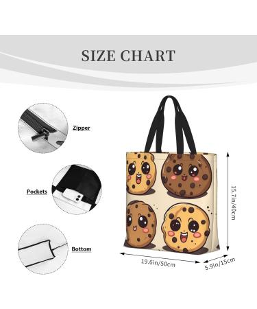 DEHIWI 3 Chocolate Chip Cookies With Different Expressions Tote Bag For Women Waterproof Casual Shoulder Bag With Zipper Grocery Handbags For Office Shopping Travel Black One Size - Buy Online on SooperMarket.com