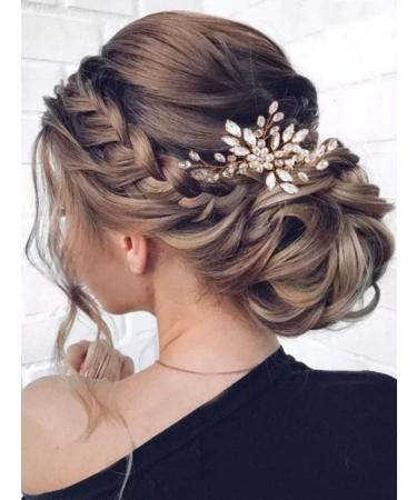 Heread Pearl Bride Wedding Hair Pins Crystal Bridal Head Piece Rhinestones Hair Accessories for Women and Girls (A Rose Gold)