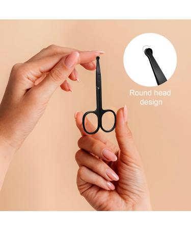 Stainless Steel Curved Nose Hair Scissors - Professional Trimming Tool for Ear, Nose, Eyebrows, Eyelashes - Rounded Safety Blades (Black) - Buy Online on SooperMarket.com