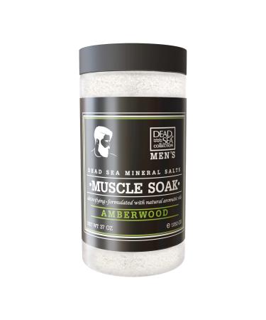 Dead Sea Collection Bath Salts for Men - Muscle Recovery Bath Soak - Amber Wood Mens Mineral Dead Sea Salt - Magnesium Bath Salt for Soothing  Healing and Relaxing - Large 34.2 OZ. Amberwood