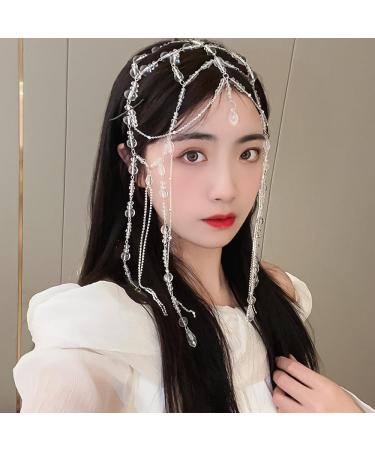 Wiwpar Boho Crystal Long Chain Tassel Headpiece | Rhinestone Festival & Wedding Hair Accessories for Women & Girls - Buy Online on SooperMarket.com