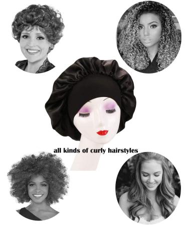 Nuoshen 2 Pack Silky Bonnets with Wide Elastic Band for Curly Hair Protection - Black (Pack of 1) - Buy Online on SooperMarket.com