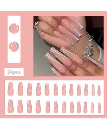 RUNRAYAY Pink French Fake Nails - Sequins Splicing Press On False Nails Kit for Women and Girls - Buy Online on SooperMarket.com