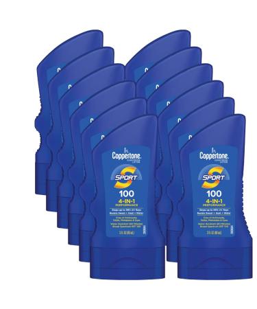 Coppertone SPORT Sunscreen SPF 100 Lotion Water Resistant Sunscreen Body Travel Size 3 Fl Oz (Pack of 12)