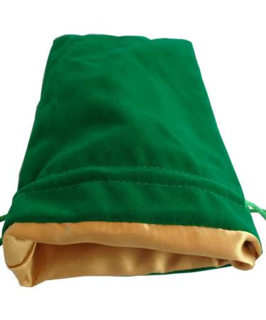 Velvet Dice Bag with Satin Liner 6"x8", Green Velvet Dice Bag with Gold Satin
