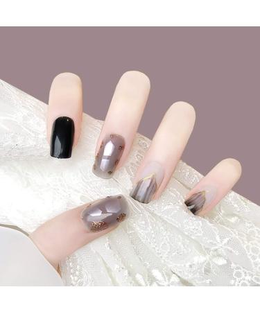 Sethexy square black false nails blinish white fingern fingernails 24st medium complete cover acrylic art nail tips for women and girls
