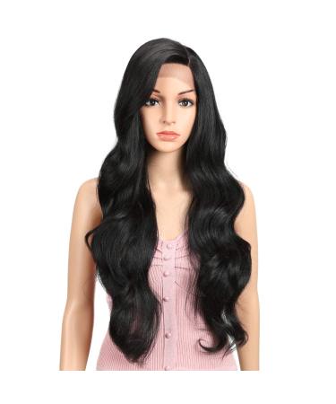 Joedir 76.2 cm long corrugated art hair wig for women 130 % density heat-resistant fiber black 30 inch (pack of 1) side part with lace wavy black