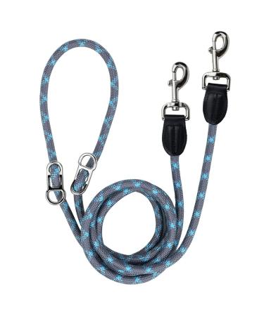 Dog leash 2.6m adjustable rehabilitation leash reflective multifunctional nylon double linen with 2 movable metal ring ideal for walking running and training (blue & gray L - 1.2 x 260 cm) L - 1.2 x 260 cm blue & gray