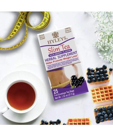 Hyleys Acai Berry Slim Tea - 25 Foil Envelope Tea Bags (0.05 oz each) | Weight Loss & Detox - Buy Online on SooperMarket.com