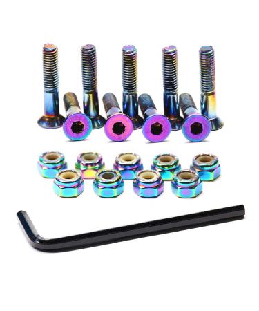 Skateboard Hardware 9PCS Bolts Set Deck Mounting Screws Nuts Hex Key Skate Parts Outfits Dazzling Color Fasteners Longboard Cruiser Best Mounting 1-1/4", 1", 7/8" 0.88 Inches
