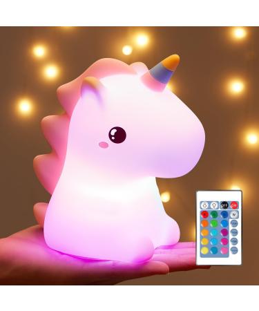 One Fire Nachlicht Kinder 16 colors 5 brightness baby still light unicorn gifts for girls battery bedside lamp dimmable kawaii children's room baby room decoration