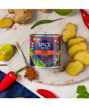 Spice Pots - Madras Curry Powder - 100% Natural Ingredients - Gluten Free & Vegan Curry Powder - Dry Spice Blend (Hot Heat) - 80g Pot (16 Servings) Madras Curry 80G - Buy Online on SooperMarket.com
