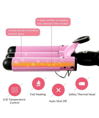 3 Barrel Curling Iron Wand 1.25 Inch | Hair Crimper & Waver with LCD Display | Ceramic Tourmaline | Dual Voltage | Adjustable Temperature - Buy Online on SooperMarket.com