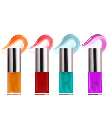Plumping Lip Oil  4PCS Hydrating Lip Glow Gloss Moisturizing Tinted Lip Balm Lasting Nourishing Protects Soothes  Comforts Transparent Lip Care Toot  Natural Ingredients Non-sticky Big Brush Glitter Primer Lip Tint (SET ...