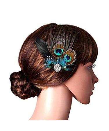 Feather Peacock Hair Clip Natural Feather Fascinator Barrette with Sparking Rhinestone