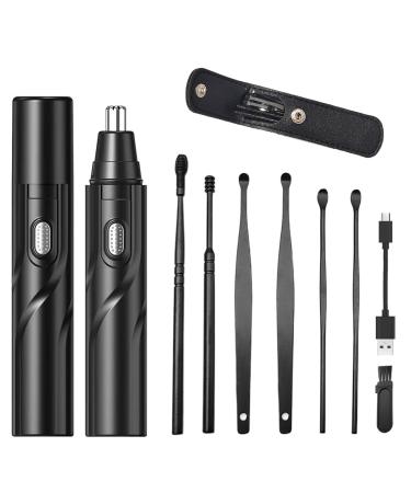 2024 Nose Hair Trimmer Rechargeable with 6 Pieces Earpick Trimming Nose Hair Painless Removal Nose Hair Speed Rotation Motor Nose Hair Clipper (Black)