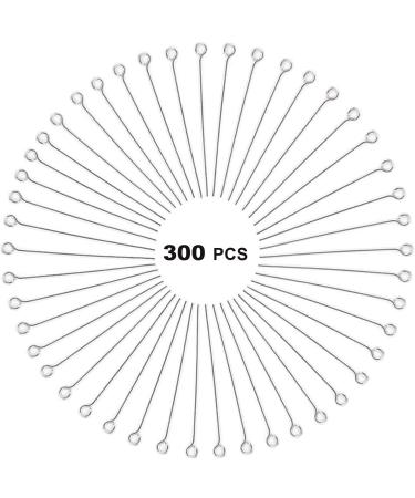300 Pcs 1.6 Inch 304 Stainless Steel Open Eye pins Headpins for Jewelry Necklace Making, (Silver)