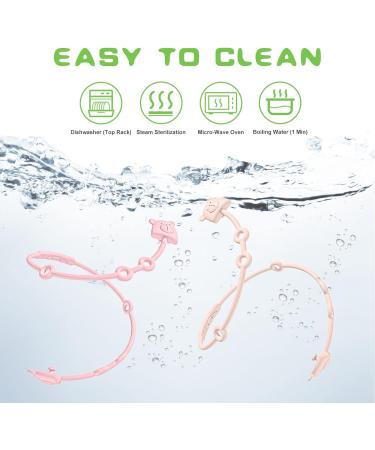 Vicloon Silicone Toy Clip 2Pcs - Food Grade Pacifier & Sippy Cup Straps | Adjustable Stroller & Baby Toy Anti-Drop Chain - Bear-Pink/Apricot - Buy Online on SooperMarket.com